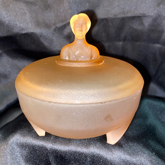 Art Deco Powder Jar Pink Satin Glass L.E.Smith makeup trinket dish candy jewelry - Picture 12 of 12